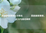 英超最新赛程比分排名🥎英超最新赛程、比分与排名解析