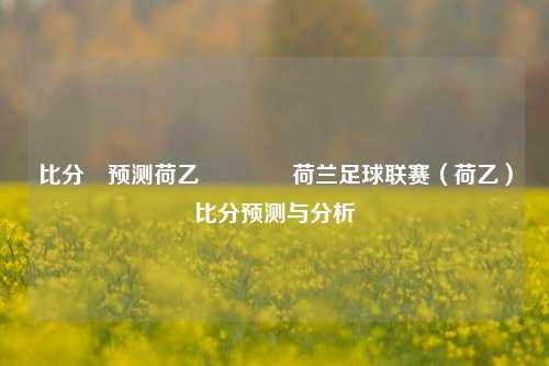 比分⚽预测荷乙🏅荷兰足球联赛（荷乙）比分预测与分析