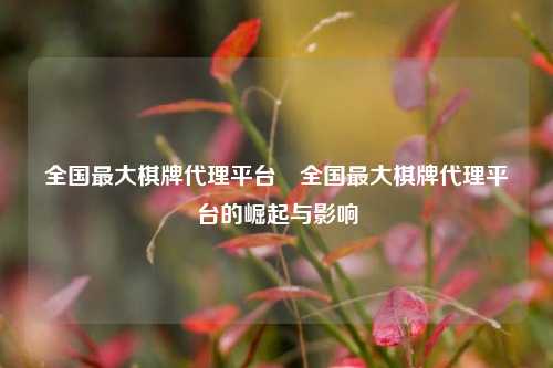 全国最大棋牌代理平台⚾全国最大棋牌代理平台的崛起与影响
