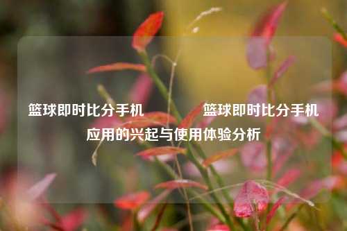 篮球即时比分手机👈篮球即时比分手机应用的兴起与使用体验分析