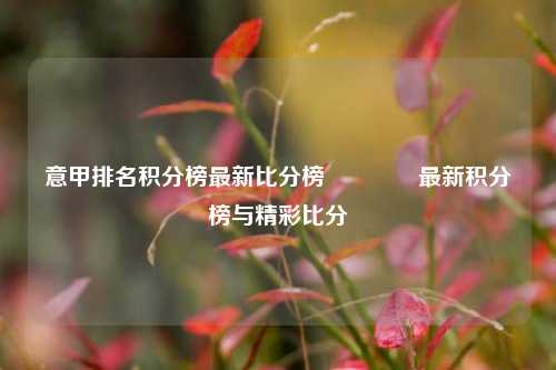 意甲排名积分榜最新比分榜🥇最新积分榜与精彩比分