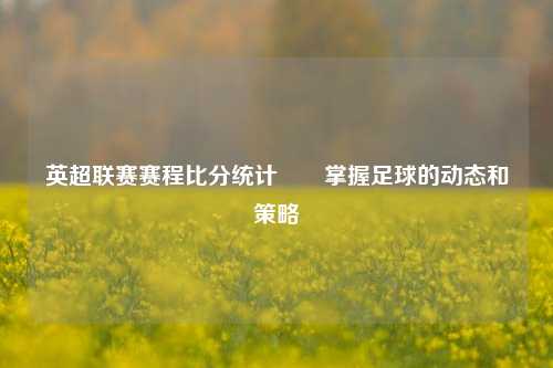 英超联赛赛程比分统计✌️掌握足球的动态和策略