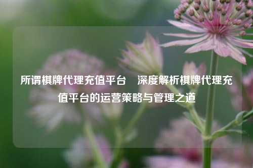 所谓棋牌代理充值平台⚽深度解析棋牌代理充值平台的运营策略与管理之道