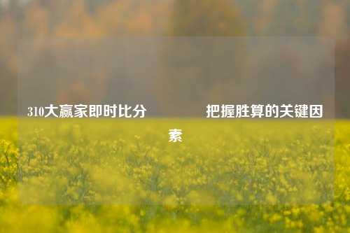 310大赢家即时比分🏐把握胜算的关键因素