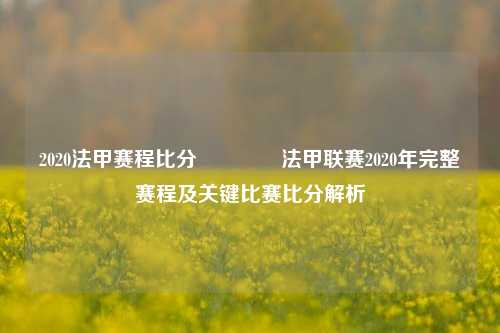 2020法甲赛程比分🥉法甲联赛2020年完整赛程及关键比赛比分解析