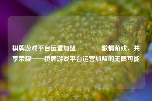 棋牌游戏平台运营加盟🏀激情游戏，共享荣耀——棋牌游戏平台运营加盟的无限可能